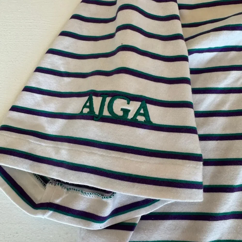 Polo Golf Ralph Lauren Performance White Purple Green Stripe Polo XL Big Pony